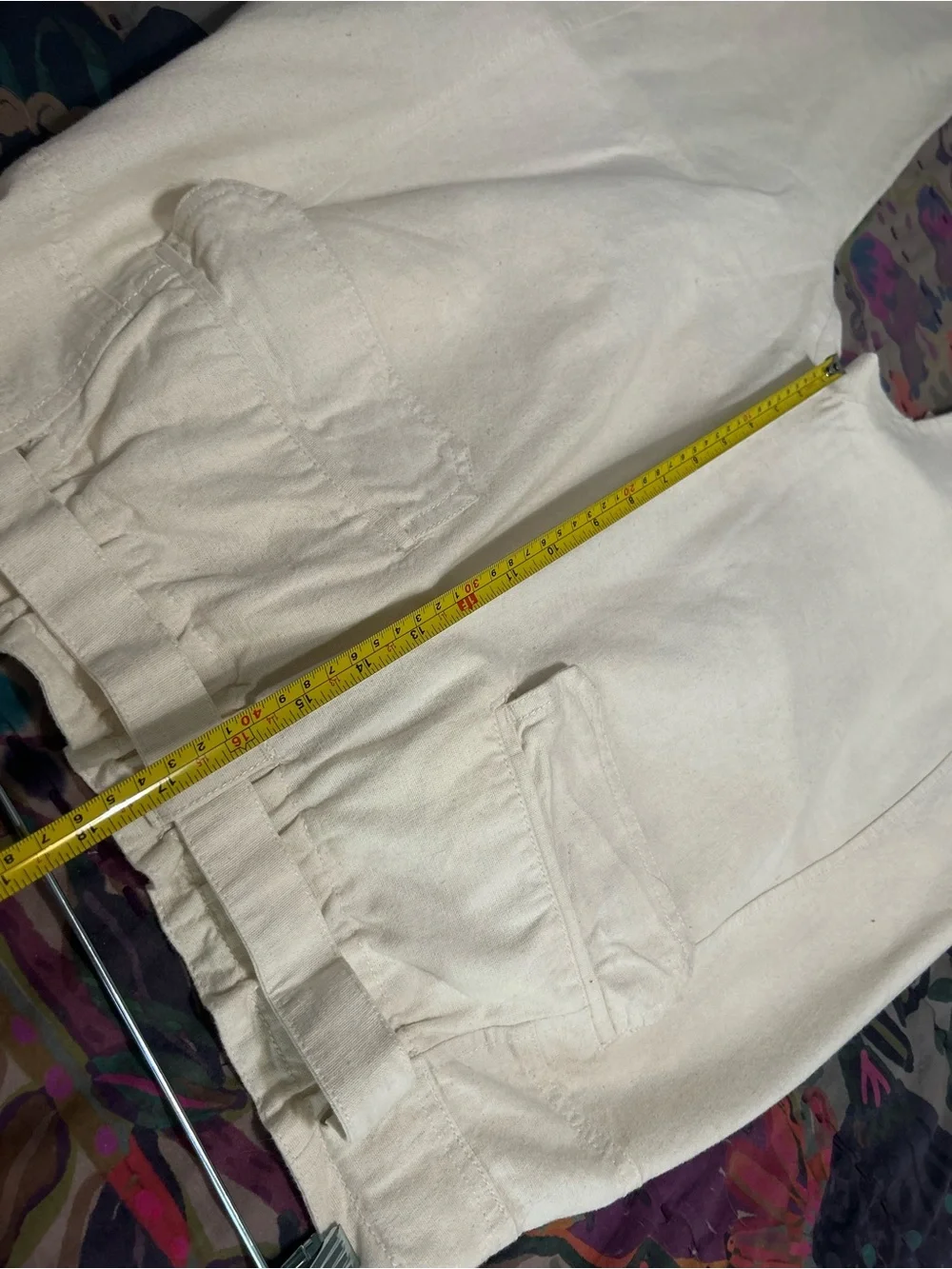 Unique High-Rise Wide Leg Harem Cream Pants w/Tie Waist and Welt Pockets